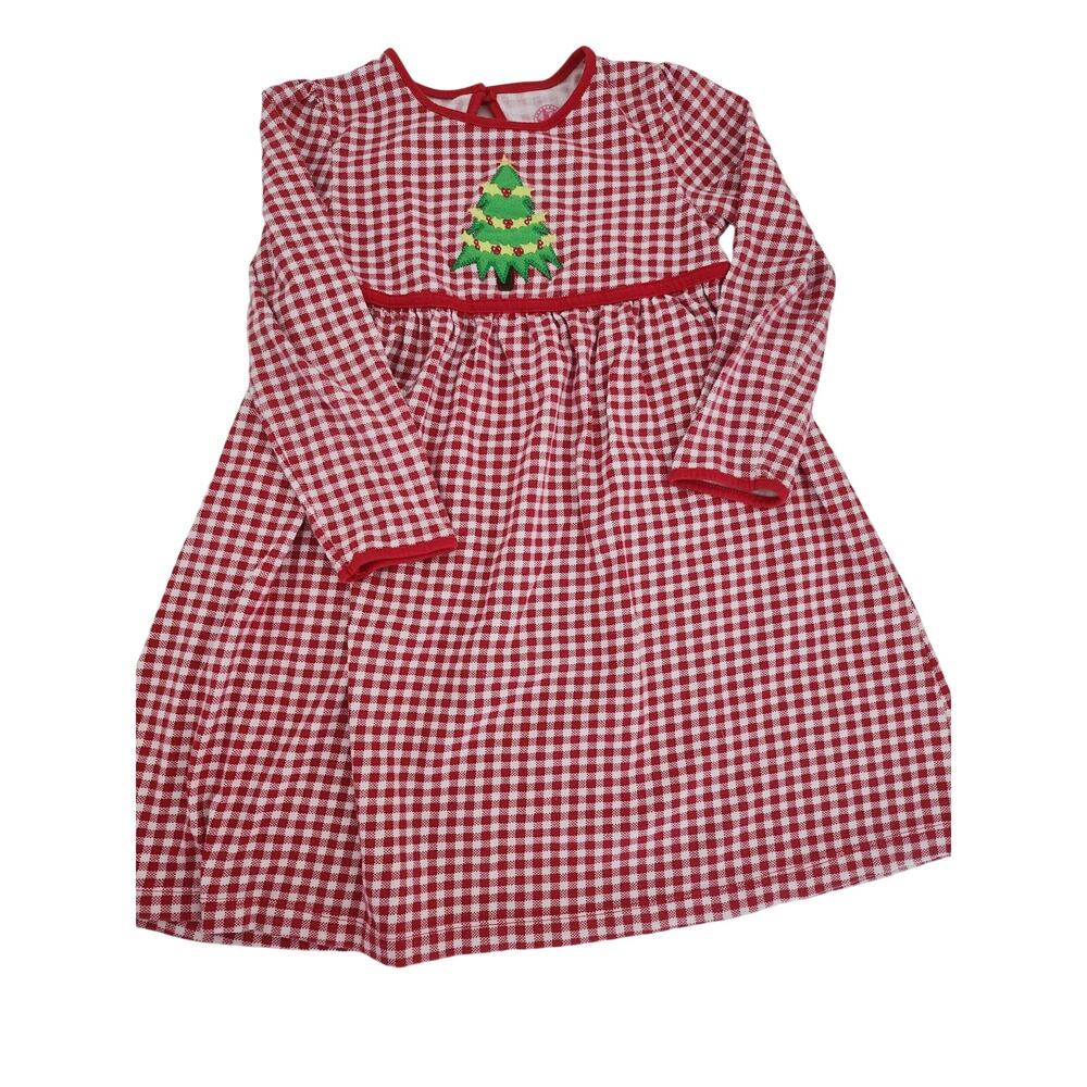 4 J Khaki Christmas Tree cotton plaid dress